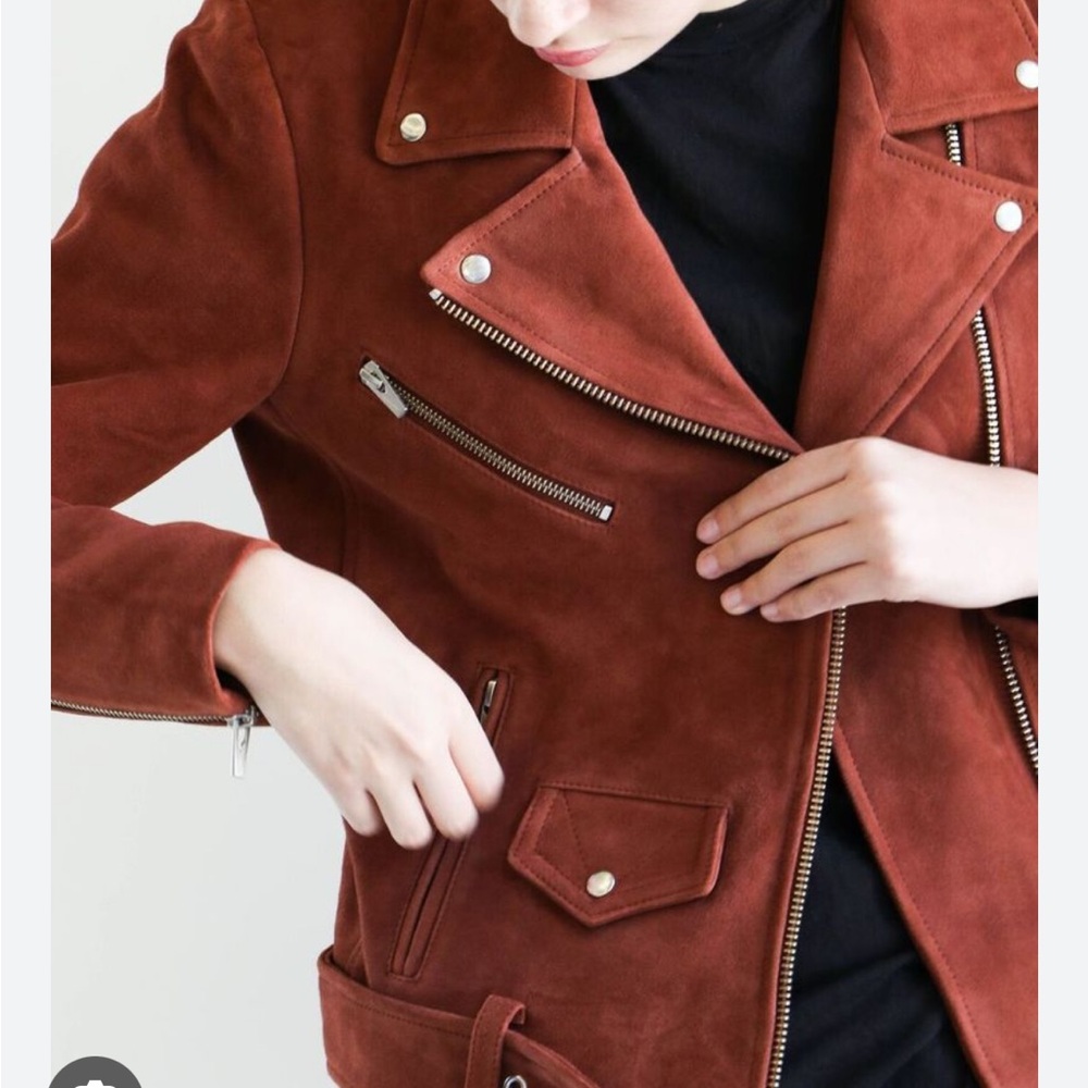Women's Suede Biker Jacket - Rust
